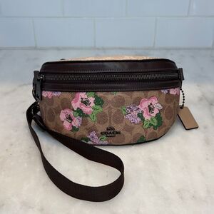 Coach Purse Leather Floral Bethany Belt Bag Signature Canvas Blossom Print  NWOT